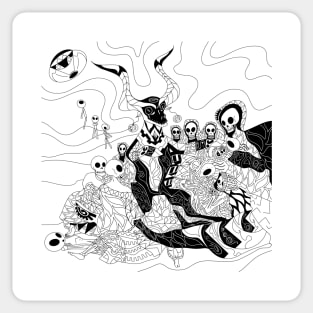 the alien coven of Goya in ecopop pattern Sticker